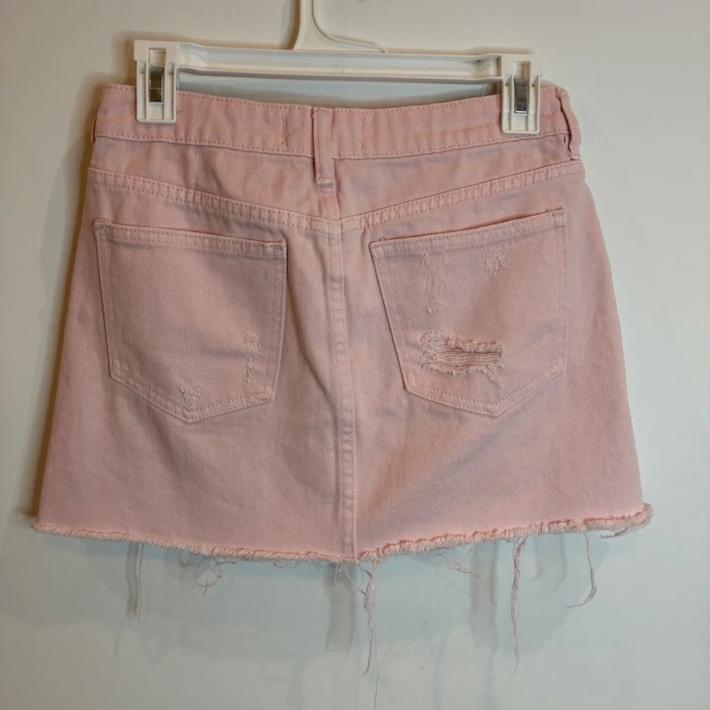 PacSun Pink Distressed Denim Mini Skirt Raw Hem Size 25